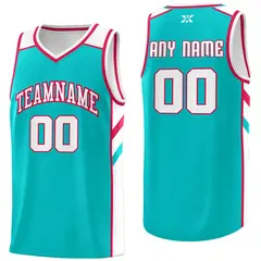 Aqua White-Red Classic Mesh Sport Basketball Jersey
