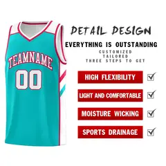 Aqua White-Red Classic Mesh Sport Basketball Jersey 4