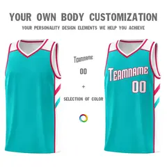Aqua White-Red Classic Mesh Sport Basketball Jersey 3