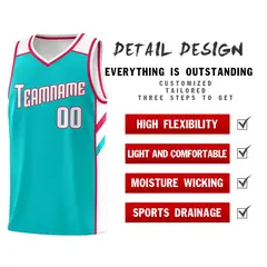 Aqua White-Red Classic Mesh Sport Basketball Jersey 4