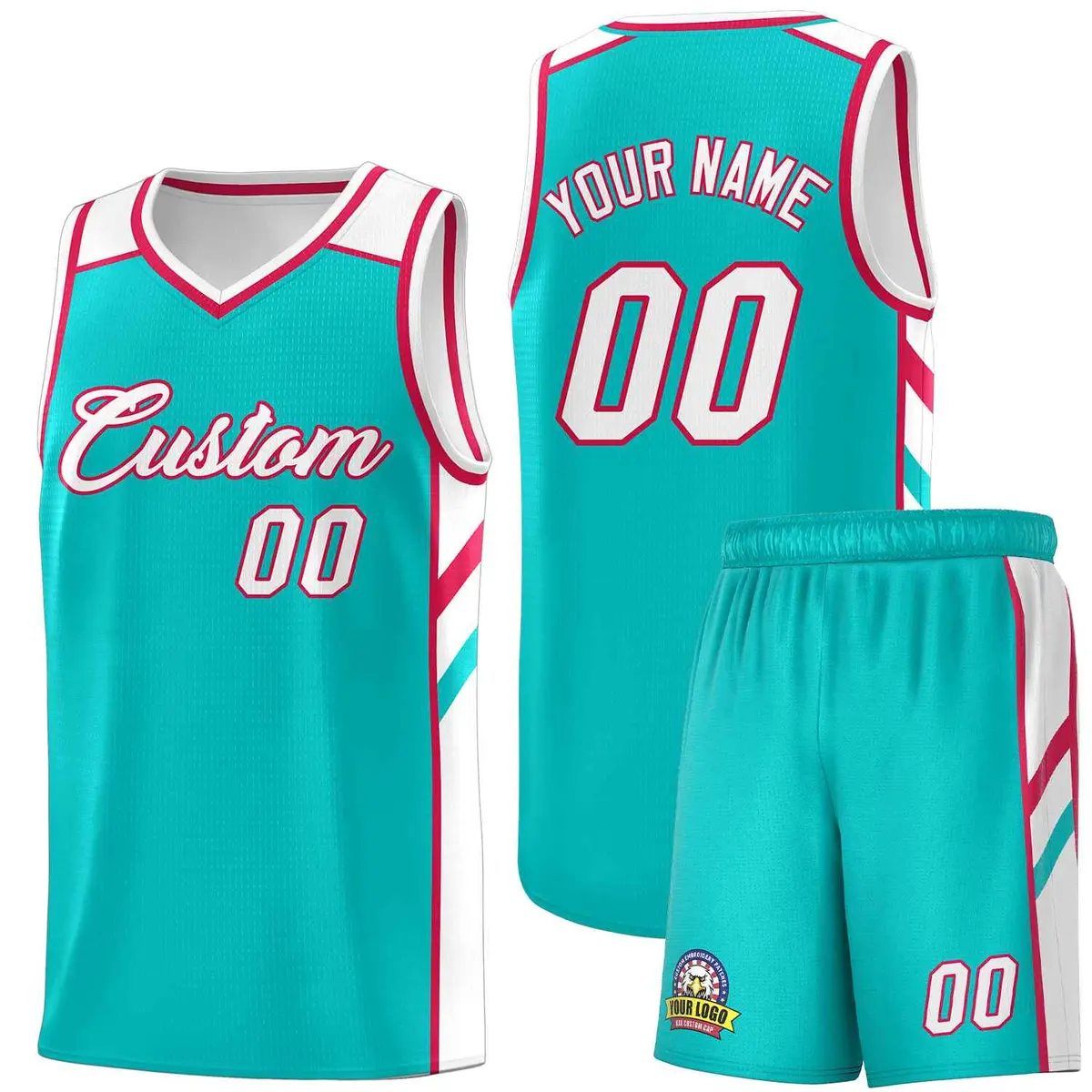 Aqua White-Red Classic Sets Basketball Uniform Jersey