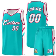 Aqua White-Red Classic Sets Basketball Uniform Jersey
