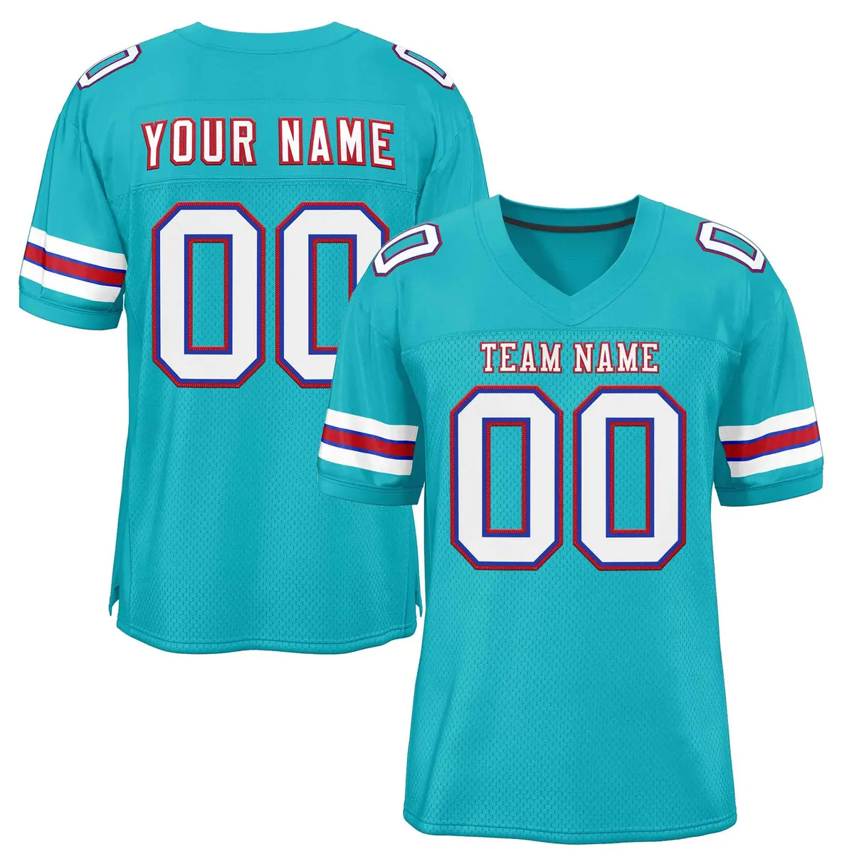 Aqua White-Red Classic Style Football Jersey