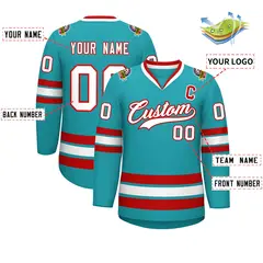 Aqua White-Red Classic Style Hockey Jersey 2