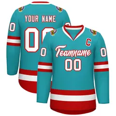 Aqua White-Red Classic Style Hockey Jersey 1