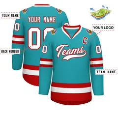 Aqua White-Red Classic Style Hockey Jersey 2