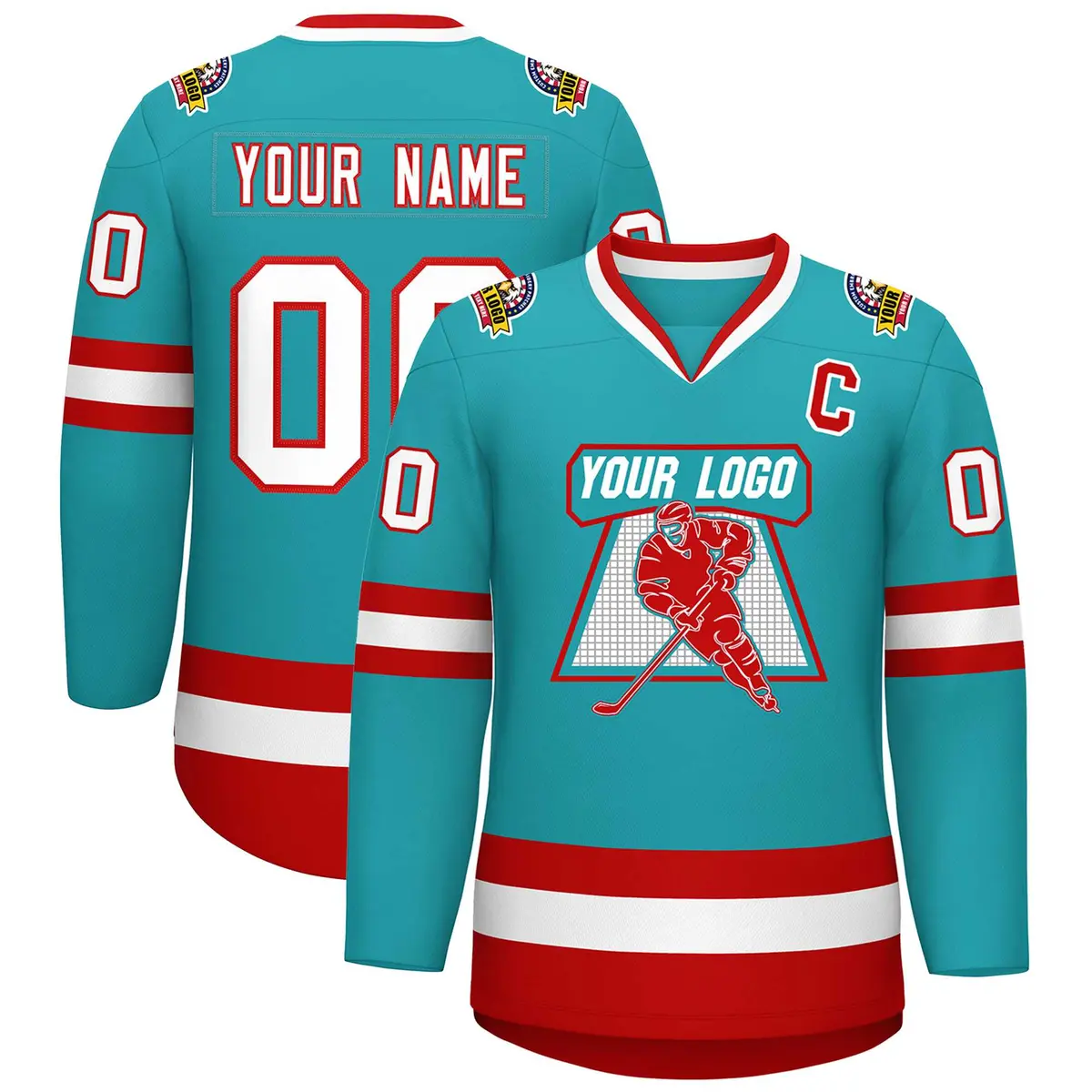 Aqua White-Red Classic Style Hockey Jersey
