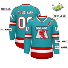 Aqua White-Red Classic Style Hockey Jersey 2
