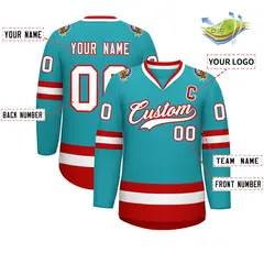 Aqua White-Red Classic Style Hockey Jersey 2