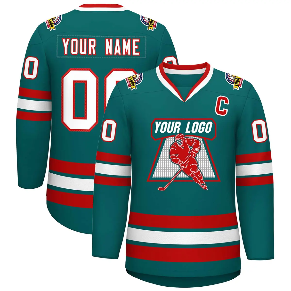 Aqua White-Red Classic Style Hockey Jersey