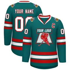 Aqua White-Red Classic Style Hockey Jersey 1