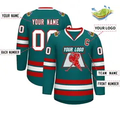 Aqua White-Red Classic Style Hockey Jersey 2
