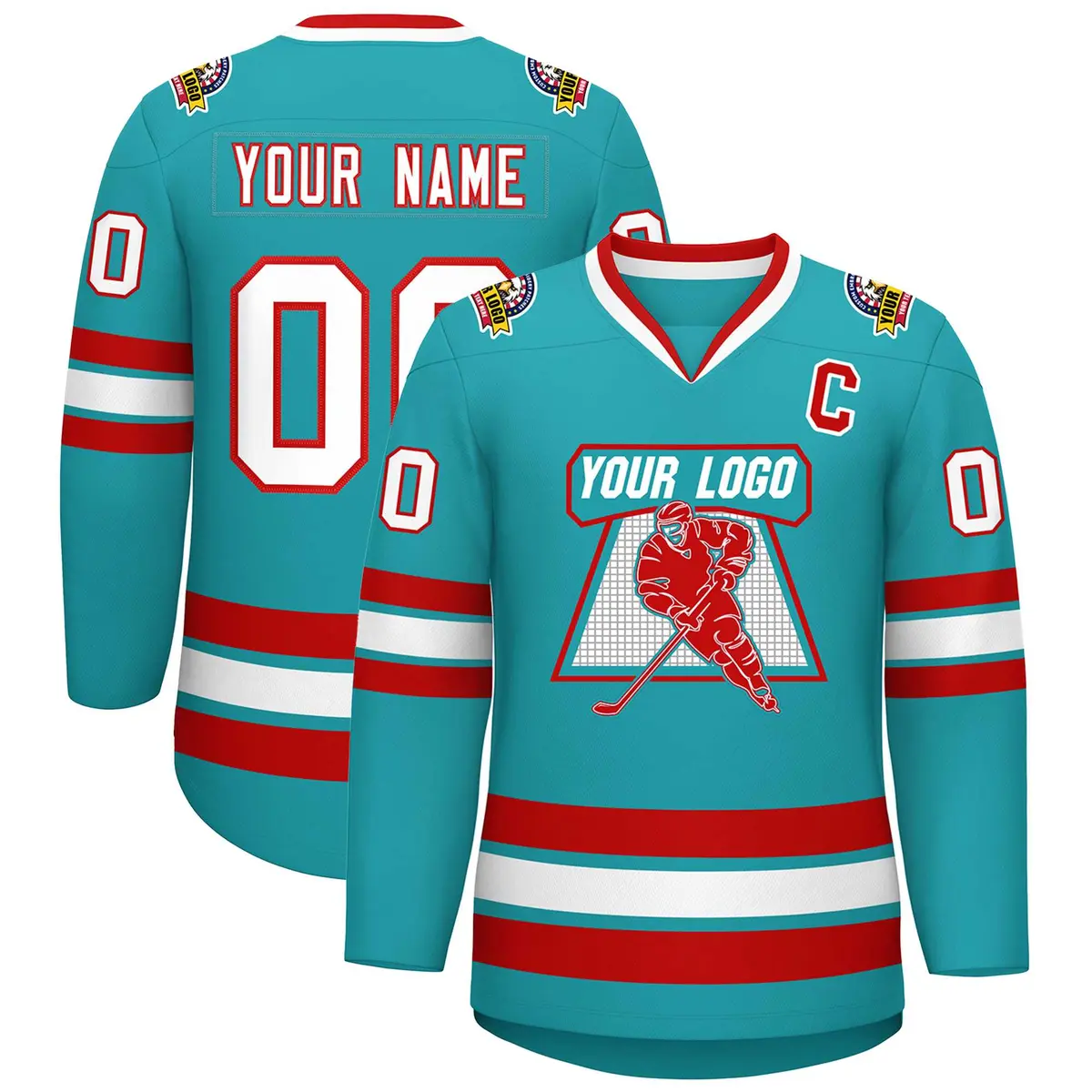 Aqua White-Red Classic Style Hockey Jersey