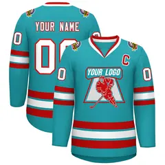 Aqua White-Red Classic Style Hockey Jersey 1