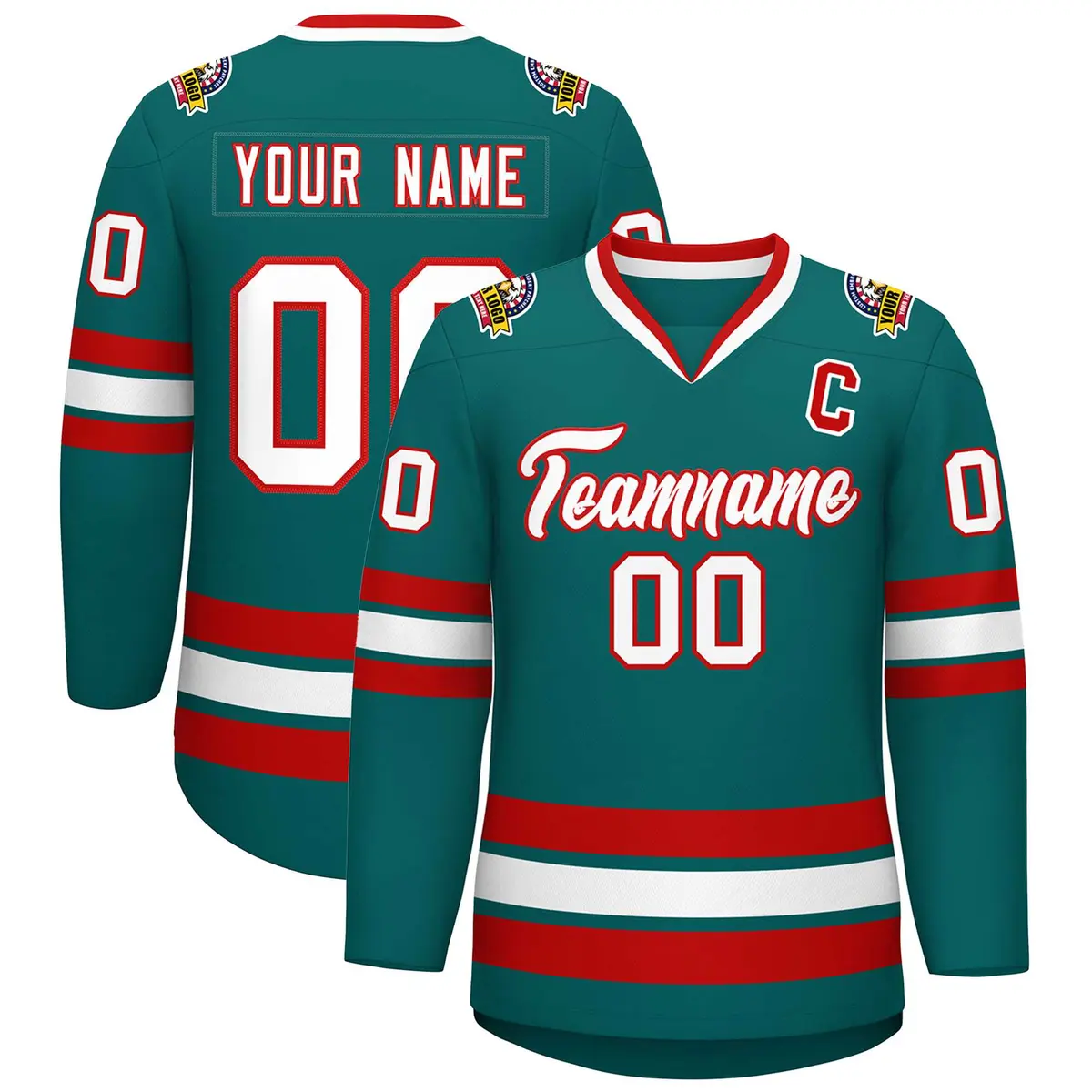 Aqua White-Red Classic Style Hockey Jersey