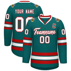 Aqua White-Red Classic Style Hockey Jersey 1