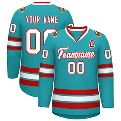 Aqua White-Red Classic Style Hockey Jersey 1