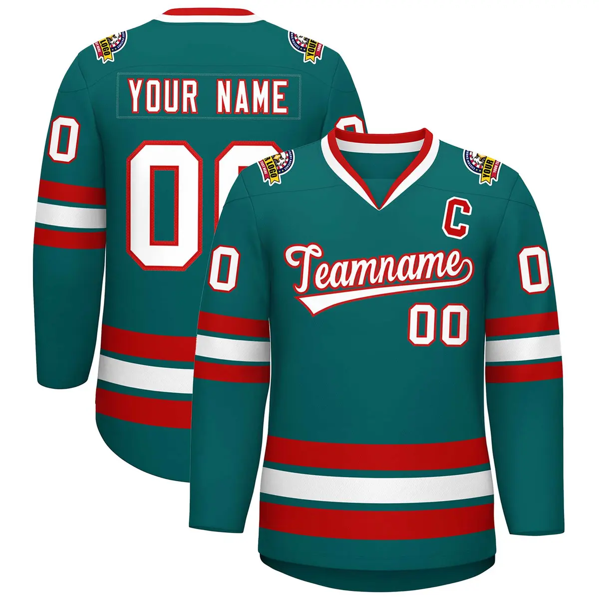 Aqua White-Red Classic Style Hockey Jersey