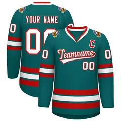 Aqua White-Red Classic Style Hockey Jersey 1