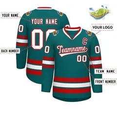 Aqua White-Red Classic Style Hockey Jersey 2