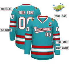 Aqua White-Red Classic Style Hockey Jersey 2