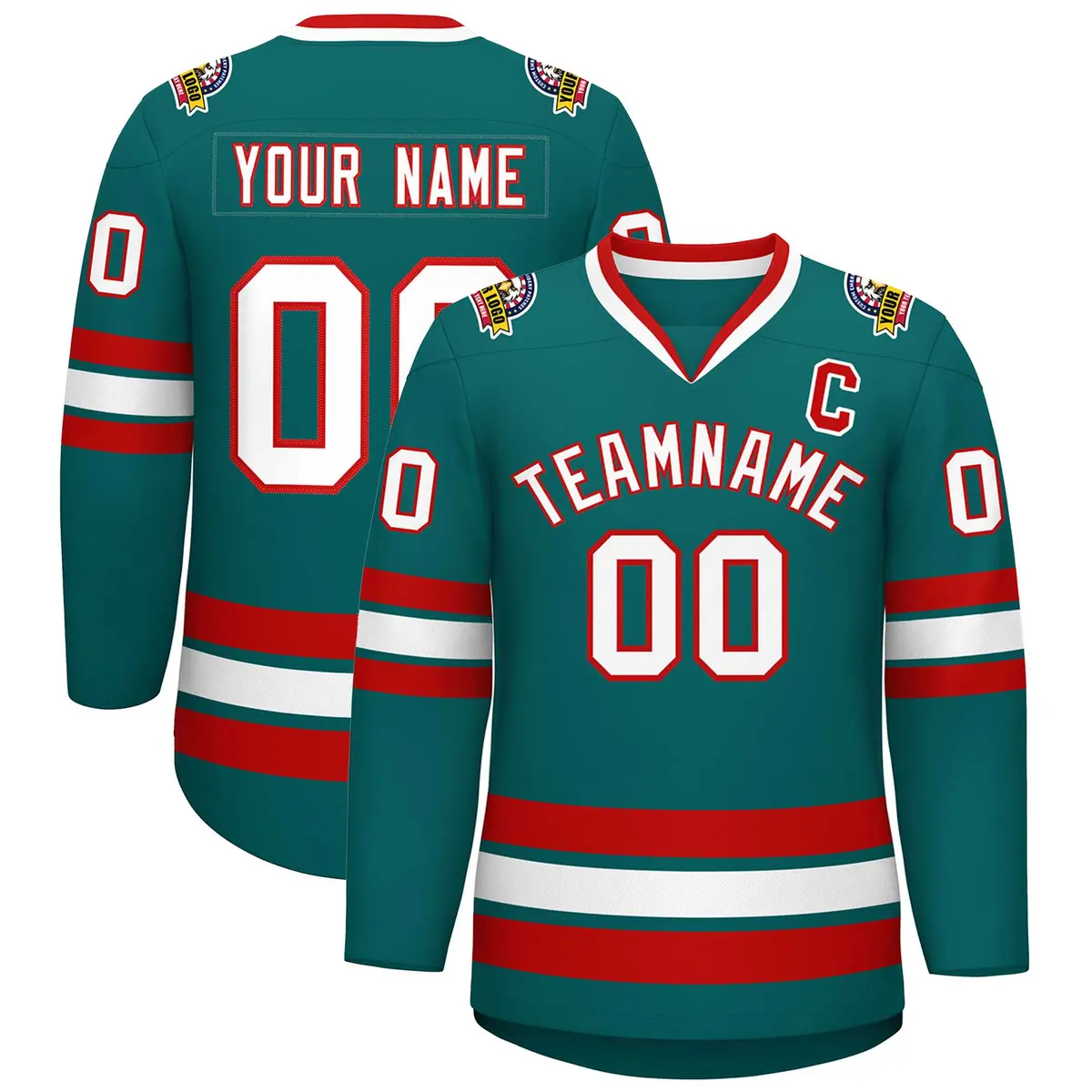 Aqua White-Red Classic Style Hockey Jersey