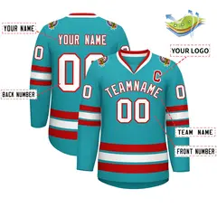 Aqua White-Red Classic Style Hockey Jersey 2