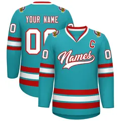 Aqua White-Red Classic Style Hockey Jersey 1