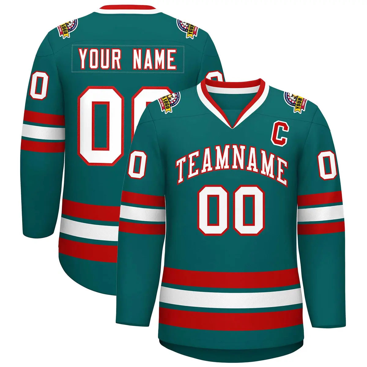 Aqua White-Red Classic Style Hockey Jersey