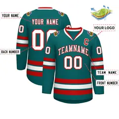 Aqua White-Red Classic Style Hockey Jersey 2