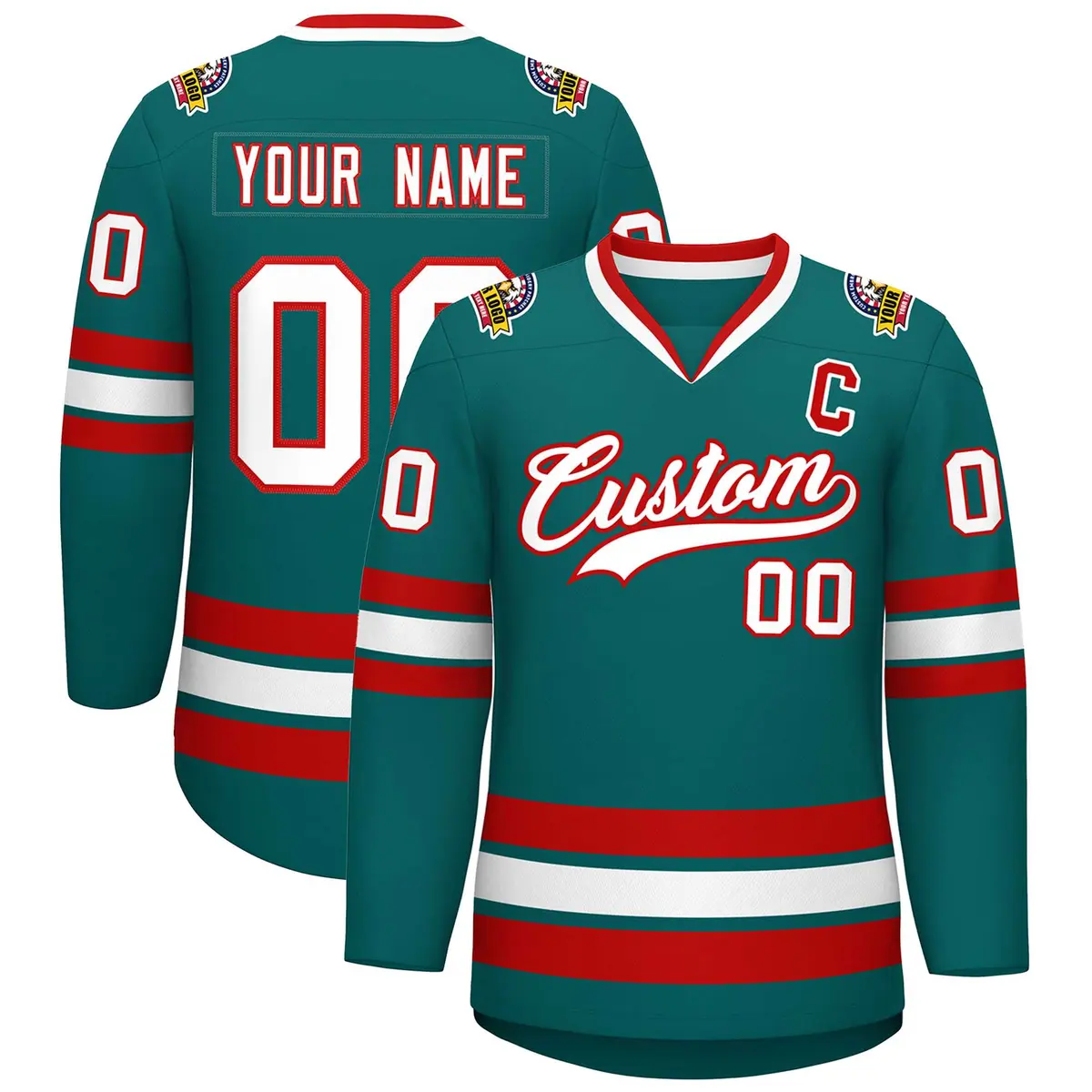 Aqua White-Red Classic Style Hockey Jersey
