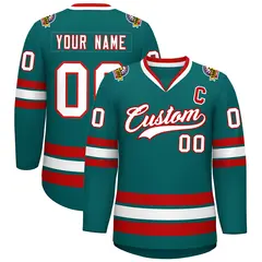 Aqua White-Red Classic Style Hockey Jersey 1