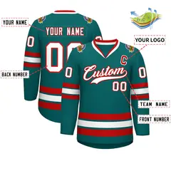 Aqua White-Red Classic Style Hockey Jersey 2