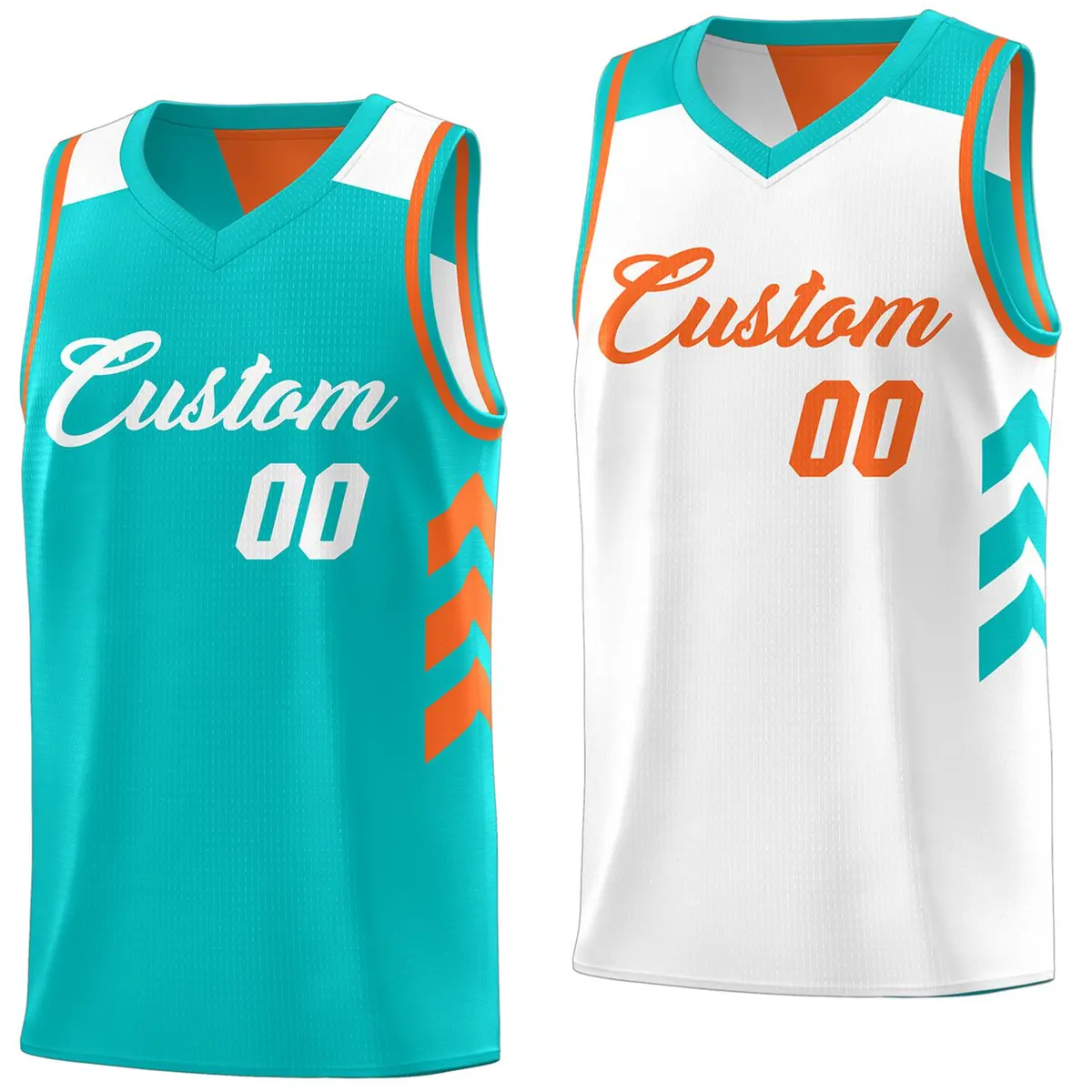 Aqua White Reversible Double Side Basketball Jersey