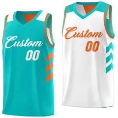 Aqua White Reversible Double Side Basketball Jersey