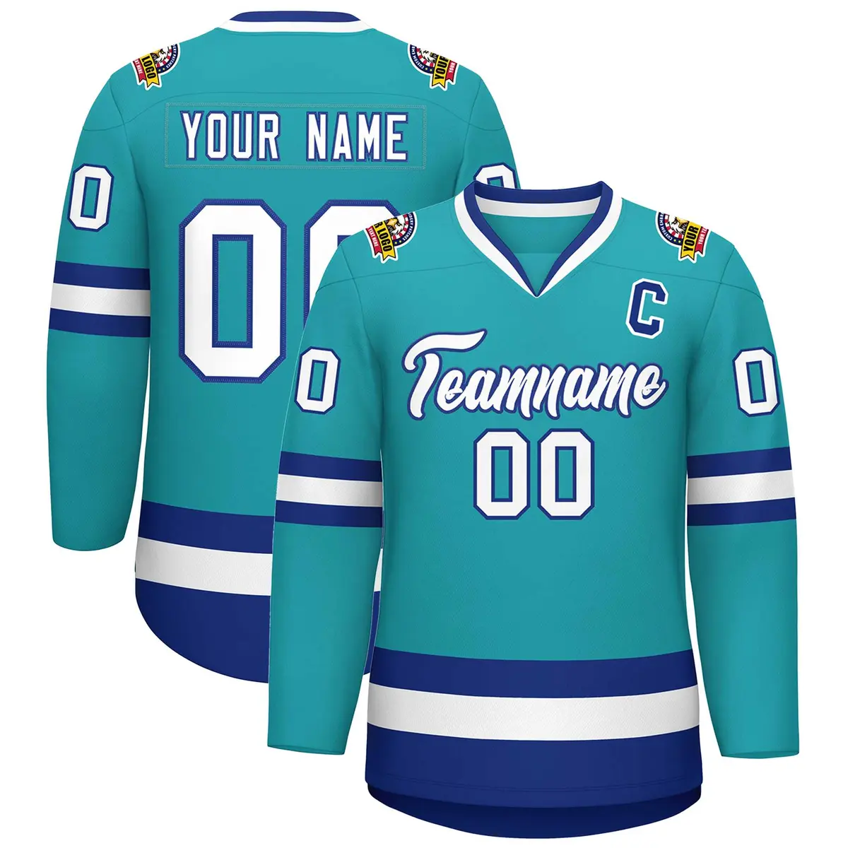 Aqua White-Royal Classic Style Hockey Jersey