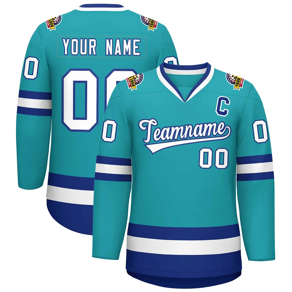Aqua White-Royal Classic Style Hockey Jersey