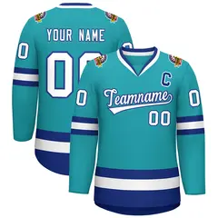 Aqua White-Royal Classic Style Hockey Jersey 1