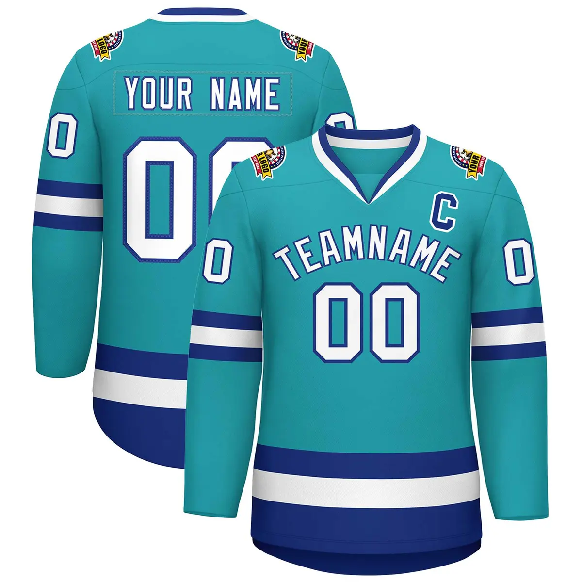 Aqua White-Royal Classic Style Hockey Jersey
