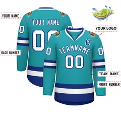 Aqua White-Royal Classic Style Hockey Jersey 2