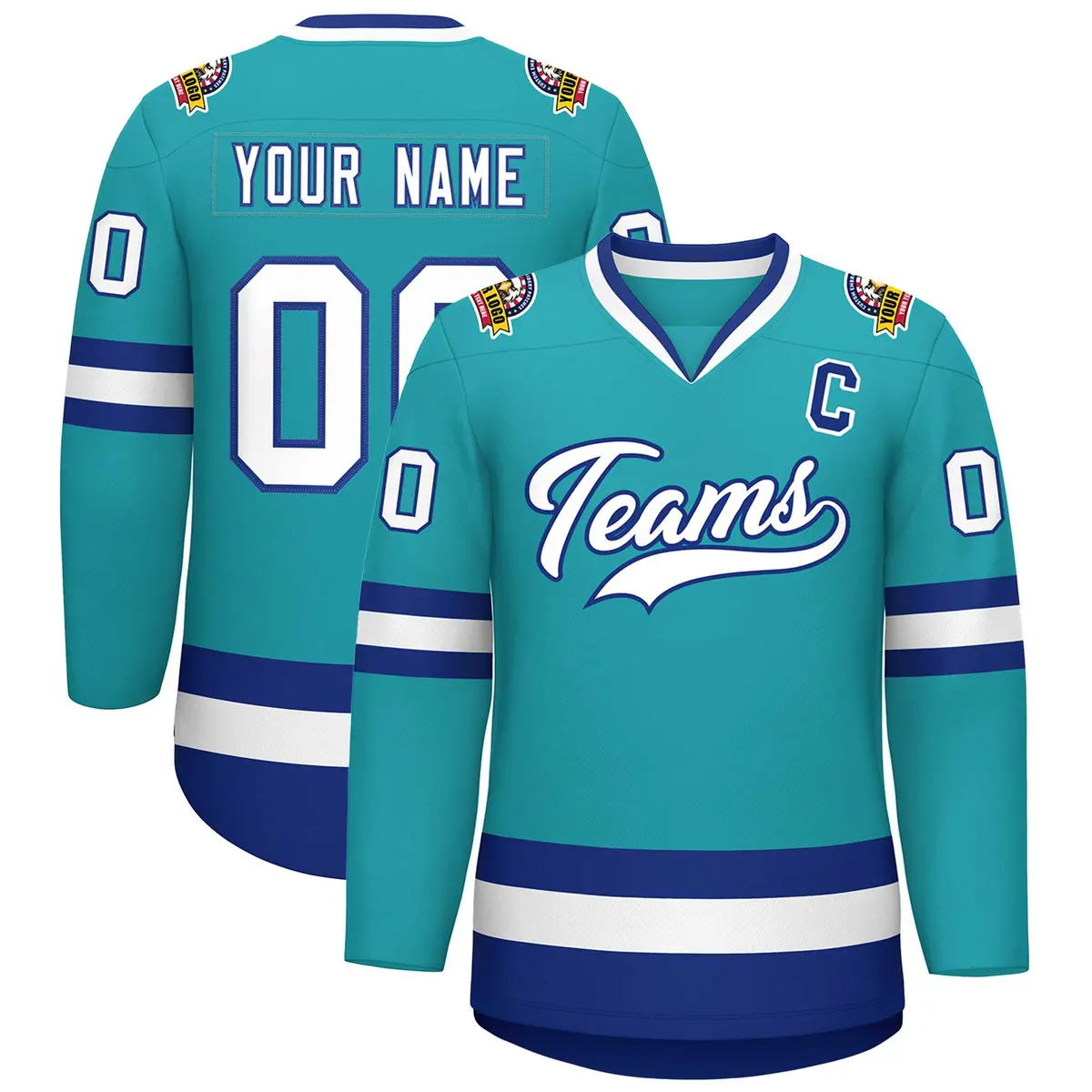 Aqua White-Royal Classic Style Hockey Jersey