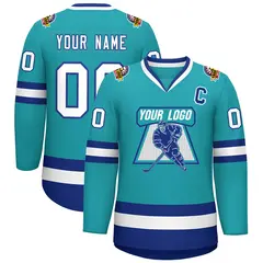 Aqua White-Royal Classic Style Hockey Jersey 1