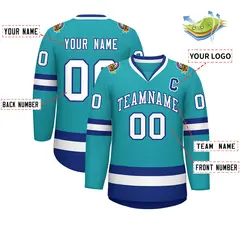 Aqua White-Royal Classic Style Hockey Jersey 2