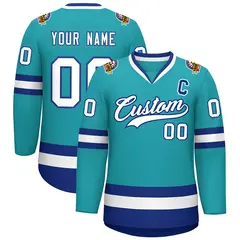 Aqua White-Royal Classic Style Hockey Jersey 1