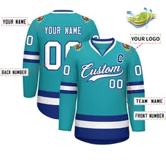 Aqua White-Royal Classic Style Hockey Jersey 2
