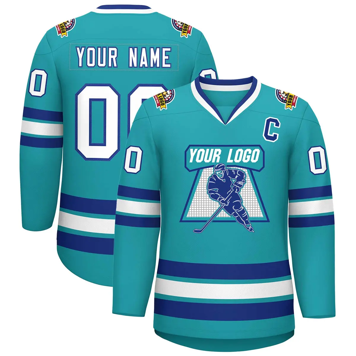 Aqua White-Royal Classic Style Hockey Jersey