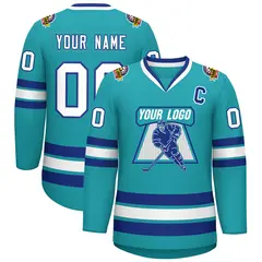 Aqua White-Royal Classic Style Hockey Jersey 1