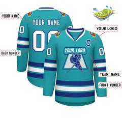 Aqua White-Royal Classic Style Hockey Jersey 2