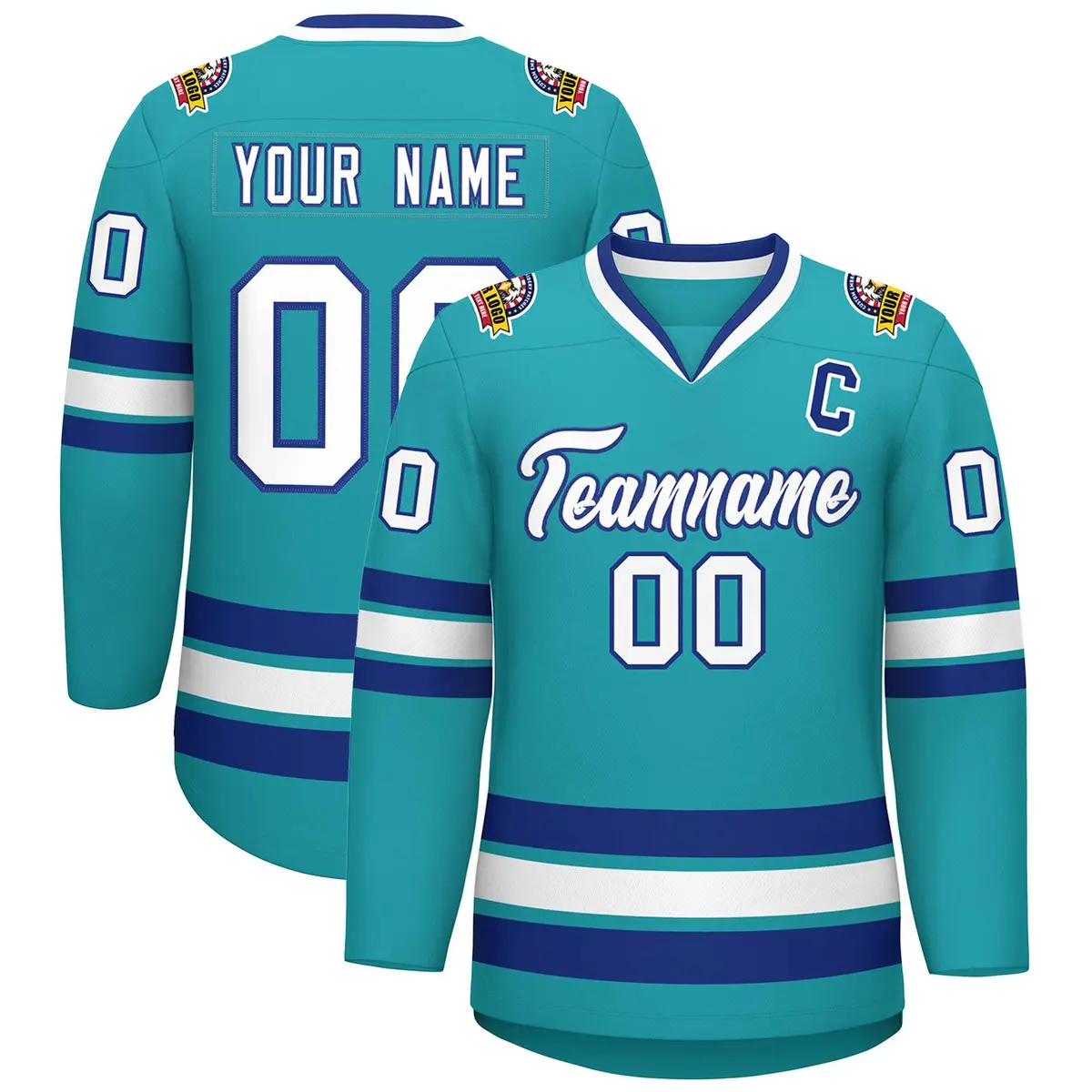 Aqua White-Royal Classic Style Hockey Jersey