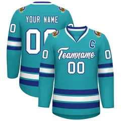 Aqua White-Royal Classic Style Hockey Jersey 1